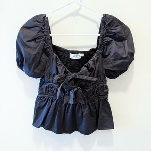 ASTR puff-sleeve peplum Top Black Size XS